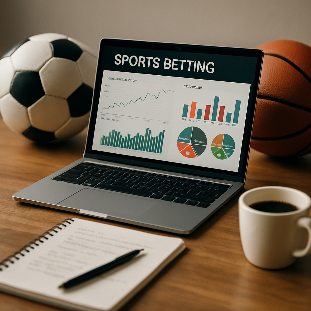 A professional workspace illustrating the concept of data analytics in sports betting with a